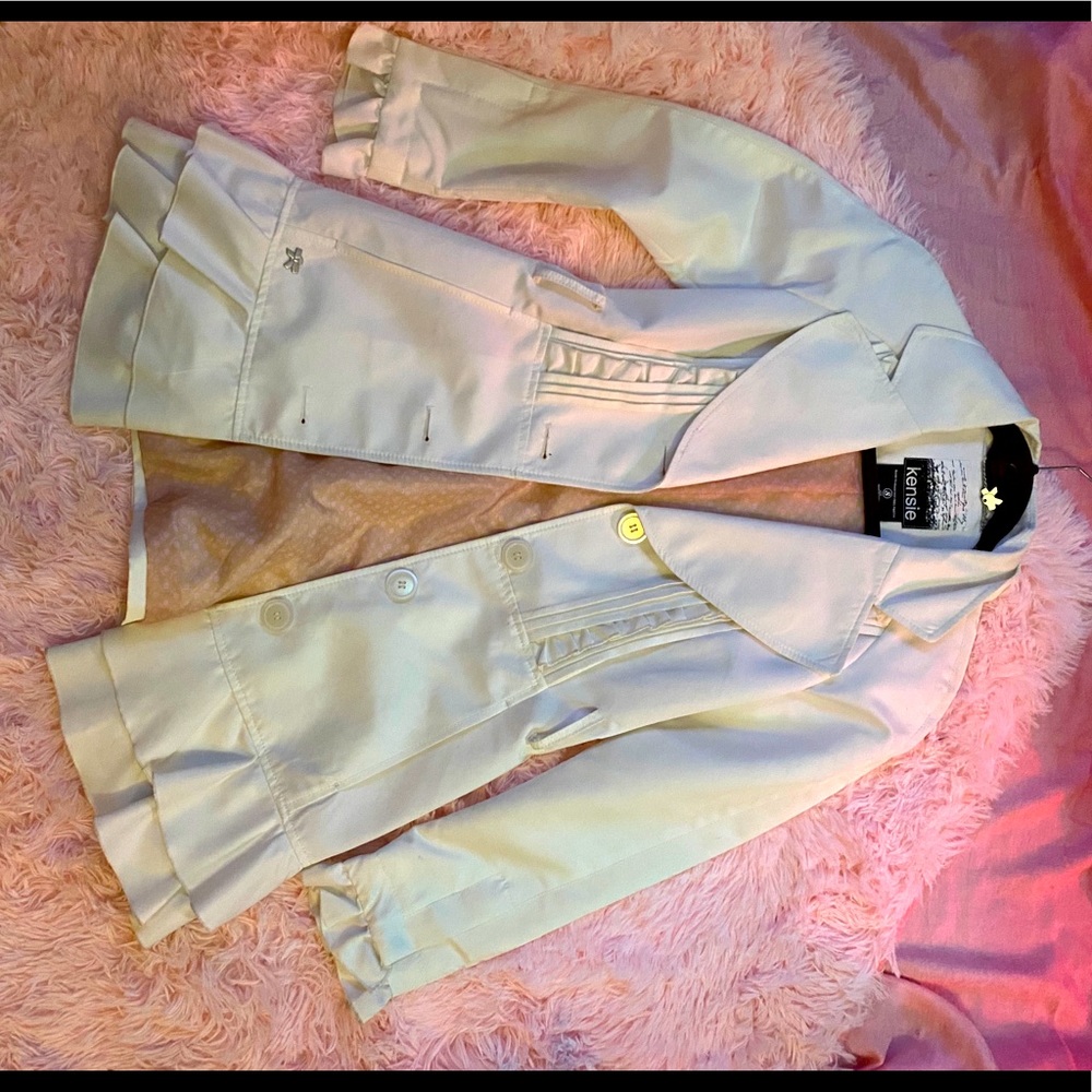 Kenzie White Ruffled trench dress coat - small
